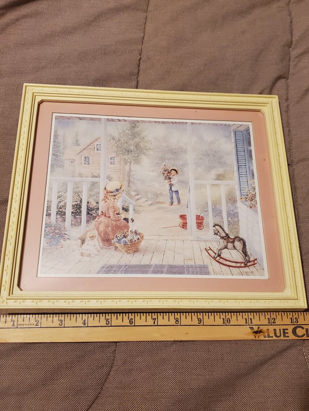 Laforet Framed Picture of Little Boy Bringing Girl Flowers Litho Artwork 13x11"